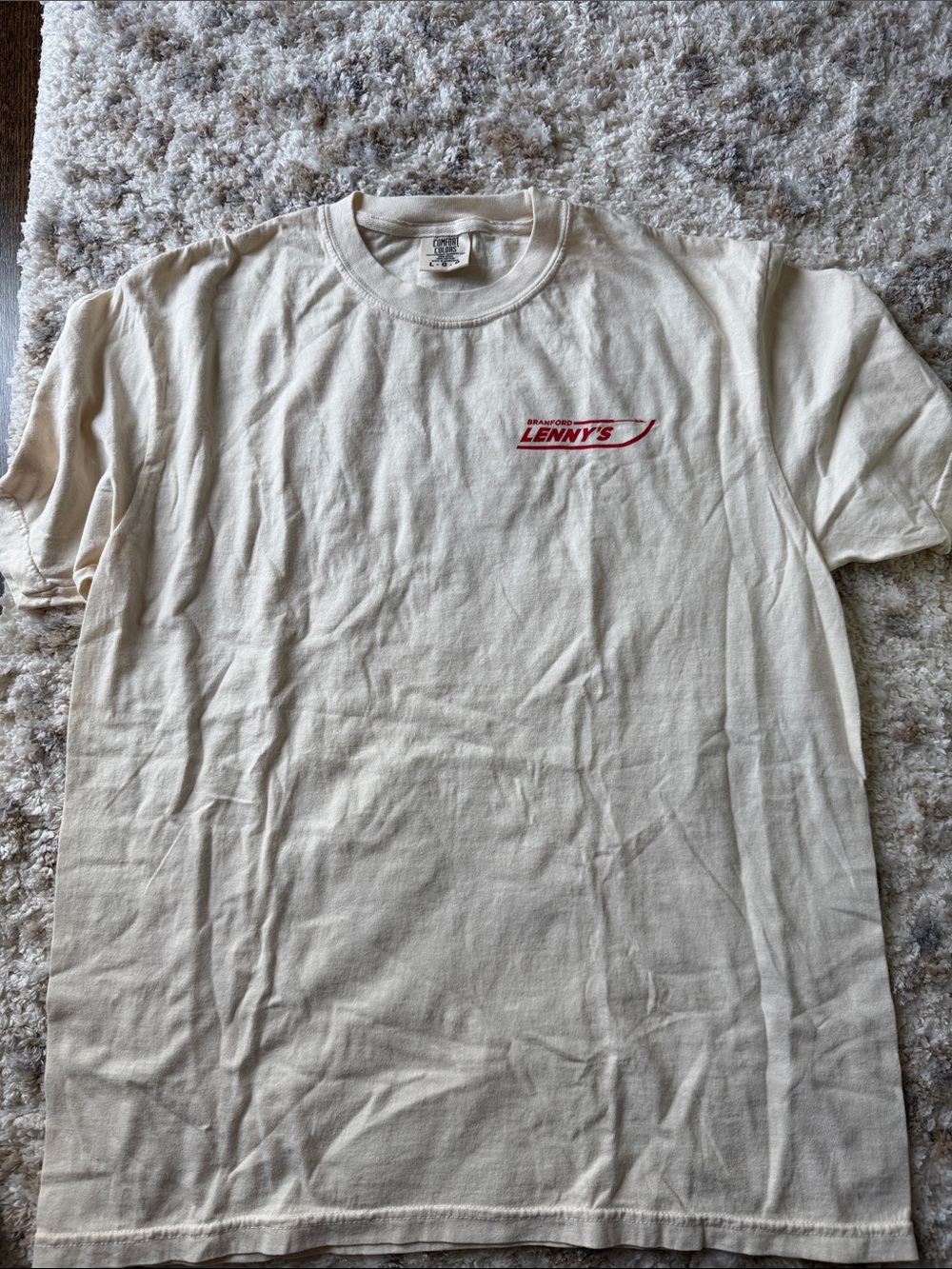 Comfort Colors Lenny’s Men's Crewneck T‑Shirt in Cream with Red Logo